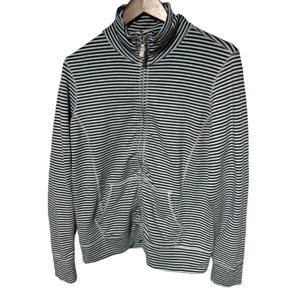 L.L. Bean Ultrasoft Sweats Jacket Stripe Size Medium Gray/Blue - Picture 1 of 6